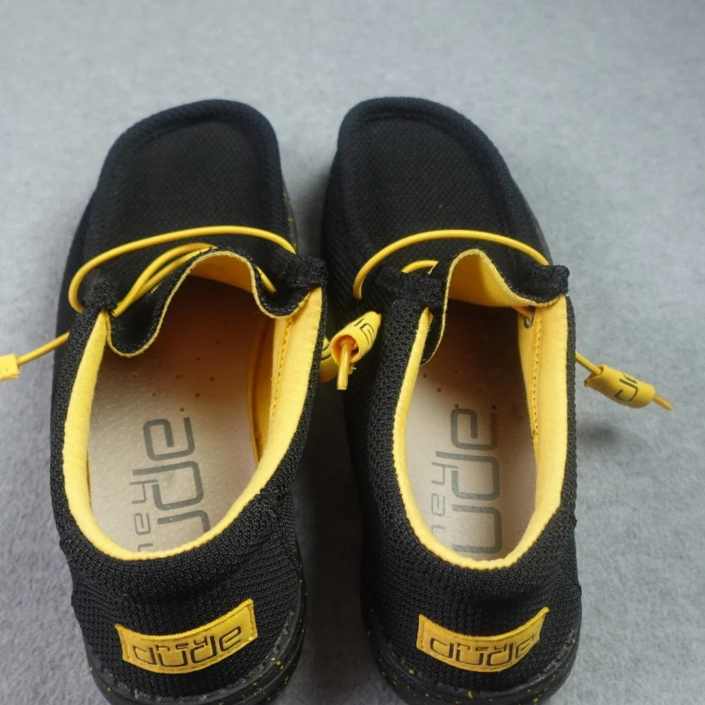 Hey Dude Shoes Mens Size 9 Black Yellow Casual Wally Sox Loafer Lightweight - Picture 7 of 10